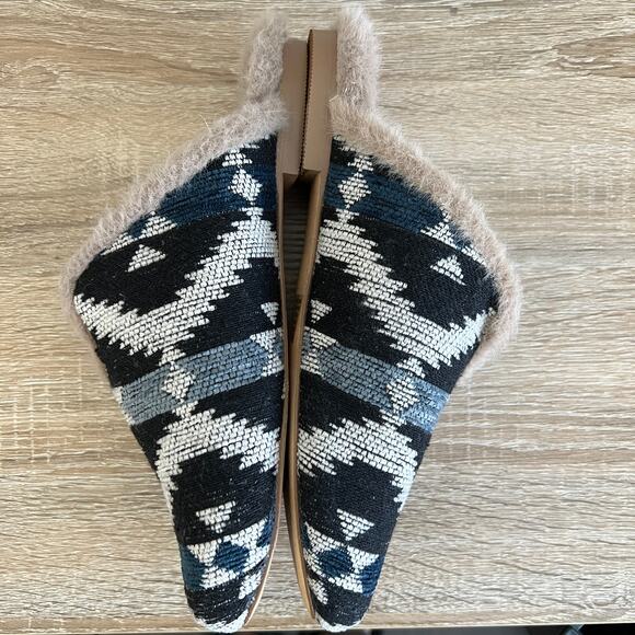 Korks Nile Slipper Mule Tapestry Faux Fur Blue 6M - Picture 3 of 5